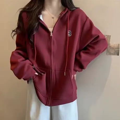 薄款连帽开衫卫衣女春秋宽松大码韩版长袖上衣服外套情侣装ins潮商品大图