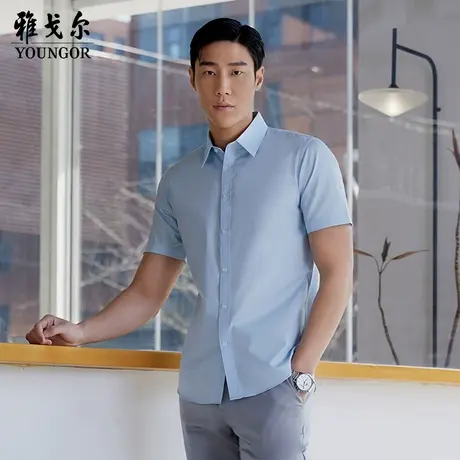 雅戈尔奥莱 男装免烫易打理棉商务休闲短袖衬衫男棉涤易烫商品大图