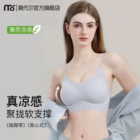 无痕内衣女夏薄款小胸聚拢收副乳美背细肩带薄荷凉感背心式文胸罩商品大图