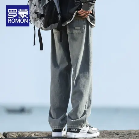 罗蒙牛仔裤男秋季2025新款男裤美式复古宽松直筒潮流休闲裤子男士图片