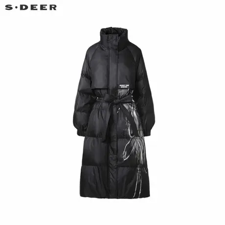 sdeer圣迪奥女装个性立领收腰涂鸦印花长款羽绒服S24482406图片