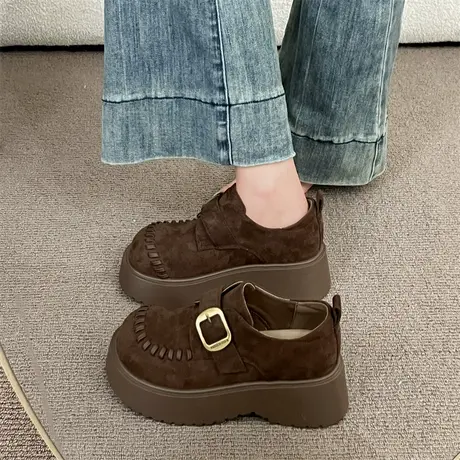 厚底增高乐福鞋女2025秋季新款懒人小个子百搭单鞋气质时尚勃肯鞋商品大图