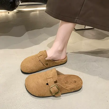 平底包头半拖鞋女2025年秋季新款法式休闲百搭拖鞋外穿气质勃肯鞋商品大图