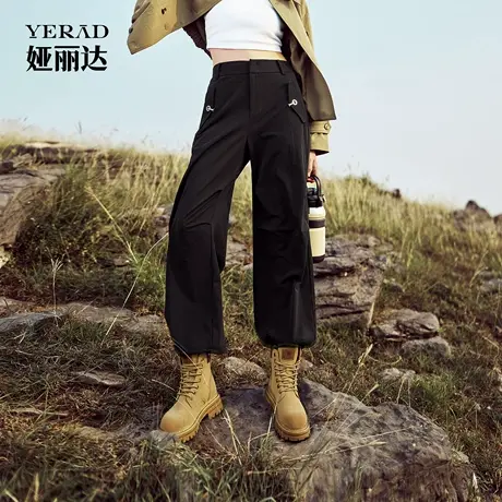娅丽达黑色工装裤女2025秋季新款山系伞兵裤宽松户外运动裤阔腿裤商品大图