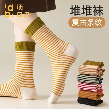 顶瓜瓜秋冬中筒袜子女复古保暖时尚条纹日系百搭冬日必备长筒袜商品大图