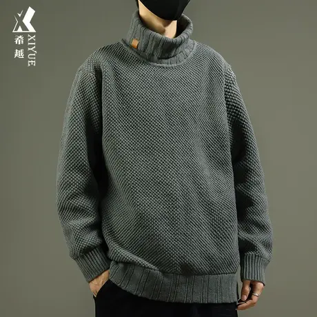 菠萝格秋冬纯色高领针织毛衣男款秋季宽松大码男士套头上衣韩系风商品大图