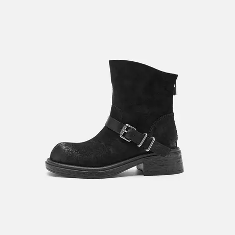 奥莱专供Nine West/玖熙2025冬季时装靴女方扣方跟圆头街头短靴女图片