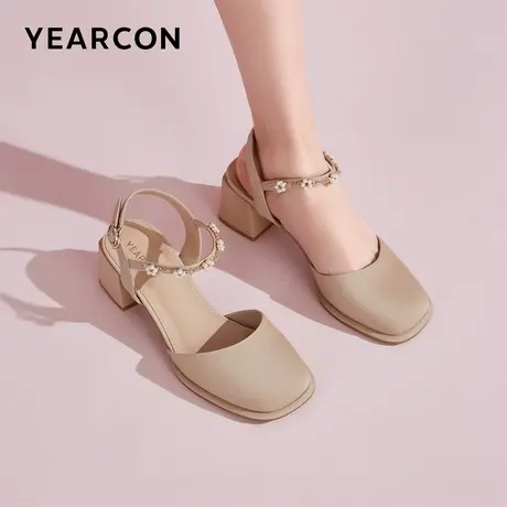 意尔康官方旗舰店女鞋中后空凉鞋通勤方头粗跟日常通勤图片