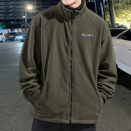 唐狮春秋冬季款摇粒绒外套男拼接立领通勤男士夹克外套休闲保暖TD商品大图