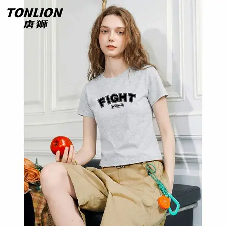 唐狮官方美式纯欲短袖t恤女2026新款春夏正肩修身半袖打底上衣VC图片