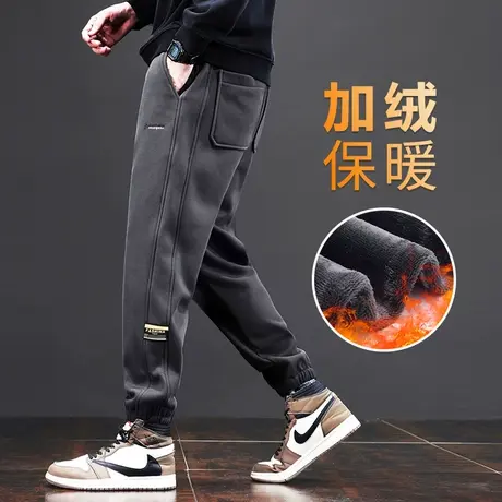 春秋款高级感束脚运动卫裤秋冬季2023年新款男士加绒加厚休闲裤子商品大图