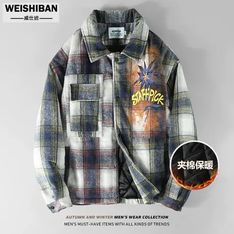 潮牌加厚保暖格子棉服男冬季美式休闲复古宽松工装棉衣防寒外套潮图片
