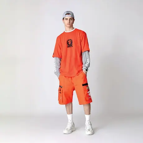 Aape男装春夏猿颜徽章字母印花多口袋拼接短裤6618XXE图片