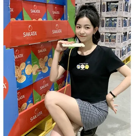 唐狮春夏黑色短袖T恤女辣妹紧身短款甜辣小上衣甜美少女短袖小衫商品大图