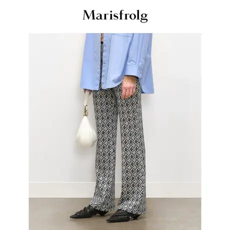 【艺术匠坊】玛丝菲尔秋季时尚菱形格纹花稿微喇裤女图片