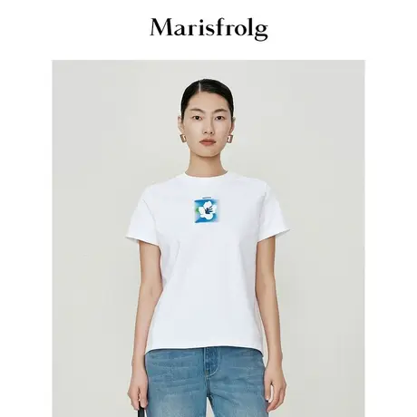 【天然亲肤系列】玛丝菲尔打底衫夏装新款白色纯棉针织磨毛t恤商品大图