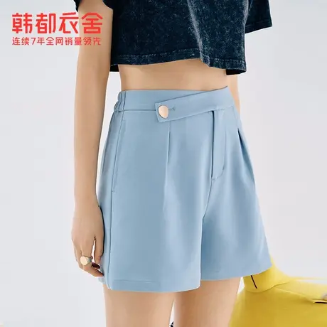 韩都衣舍西装短裤女夏新款女装高腰宽松百慕大休闲短裤DU9839商品大图