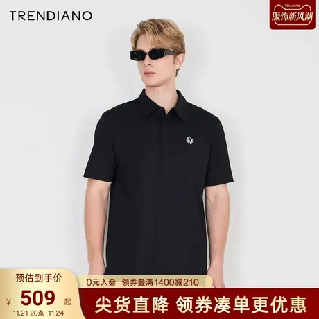 TRENDIANO官方2023新款春夏时尚刺绣翻领polo衫男短袖t恤体恤商品大图