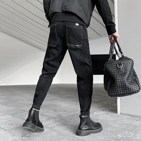 2023冬季新款加绒加厚牛仔裤男修身小脚裤子痞帅潮流时尚休闲百搭商品大图