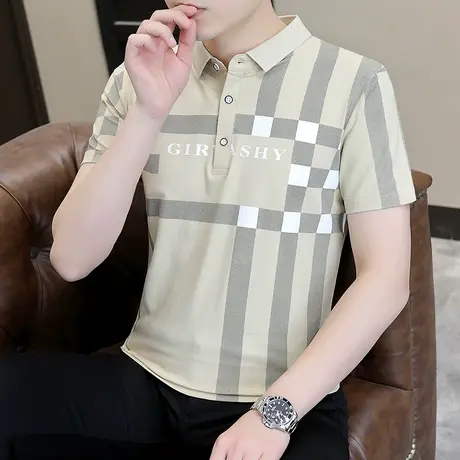 夏季潮牌翻领短袖t恤男士polo衫纯棉潮流个性印花港风青年上衣ins商品大图