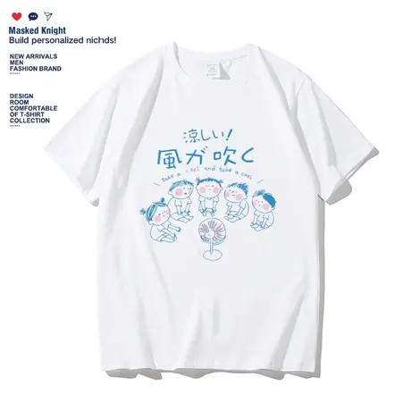 夏季ins港风日系小清新印花t恤短袖学生宽松学院风情侣装半袖体恤商品大图