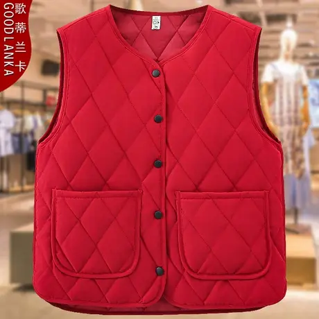 大码中老年妈妈秋冬夹棉羽绒马甲女宽松洋气内搭加厚坎肩马夹外套商品大图