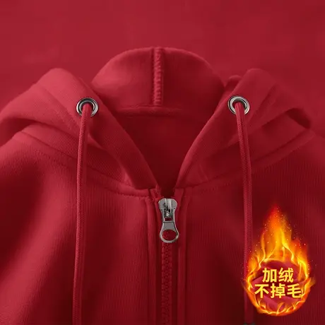 酒红色开衫卫衣女秋冬款长袖上衣加绒加厚外套2023年冬季新款女装商品大图