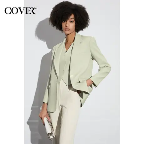 COVER春季宽肩翻驳领醋酸乱麻西装外套图片