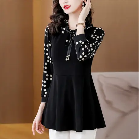 中长款衬衣女士春秋装2025新款大码遮肚子打底衫减龄妈妈时尚上衣商品大图