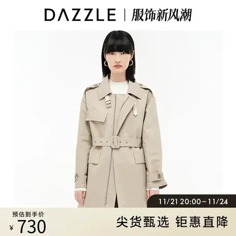DAZZLE地素奥莱 小众工装风系带中长款风衣外套女2D3F6041U图片