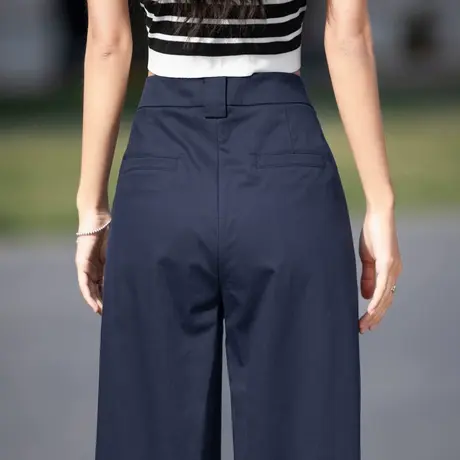 藏青色冰丝阔腿裤女夏季薄款大码女裤天丝休闲裤子女西装直筒九分商品大图