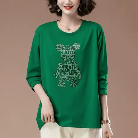 春秋季新款长袖t恤女加肥加大码宽松纯棉卡通图案遮肚子显瘦体恤商品大图