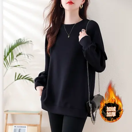 加绒加厚卫衣女秋冬新款宽松加大码女装中年妈妈减龄遮肚显瘦上衣商品大图