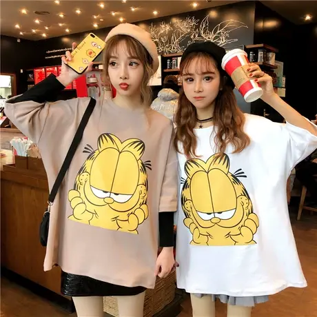 ins短袖t恤女宽松中长款韩版学生慵懒风丧系百搭半袖mschf上衣潮图片