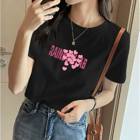 黑色上衣基础款正肩纯棉短袖T恤女士夏季宽松网红气质显瘦打底衫图片
