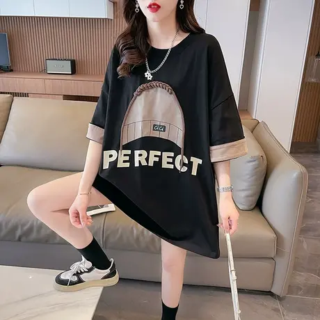 小众设计感短袖t恤女2023新款夏季韩版宽松大码中长款假两件上衣图片