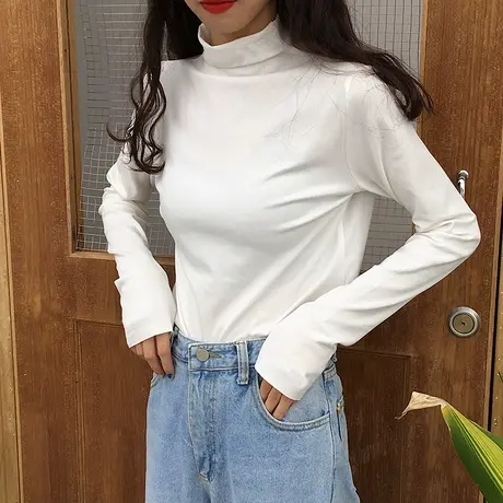 2024新款春秋冬季新款白色内搭洋气半高领打底衫长袖t恤女上衣服商品大图