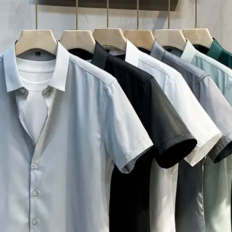 冰丝衬衫男短袖夏季薄款职业装免烫抗皱白色男士衬衣商务高端正装图片