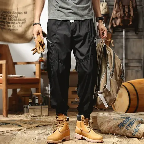 日系复古工装九分裤男夏季宽松直筒男士休闲裤潮流百搭阔腿束脚裤图片