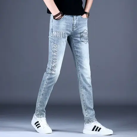 烫钻潮牌牛仔裤男款美式高街欧美风修身小脚裤子秋冬高档韩版潮流商品大图