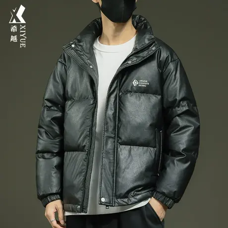 pu皮立领羽绒棉衣男冬季潮牌赛车服外套保暖加厚宽松大码男士棉服商品大图