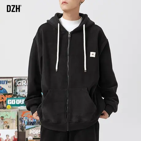 男士黑色休闲运动摇粒绒外套男秋冬款男装2024新款衣服秋季连帽衫商品大图