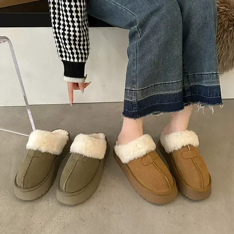 永希包头半拖外穿女2023年初秋新款复古温柔气质拖鞋松糕家居棉拖商品大图