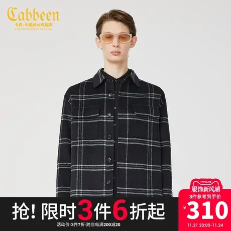 卡宾男装呢外套复古格纹夹克潮流宽松气质高级感H图片