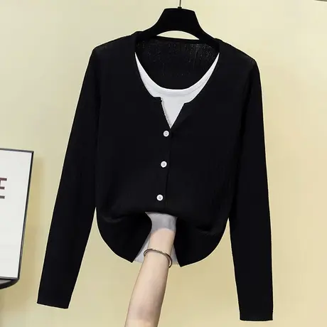 伊自尚2023新款韩版胖mm大码女装上衣秋季洋气宽松假两件针织衫潮商品大图