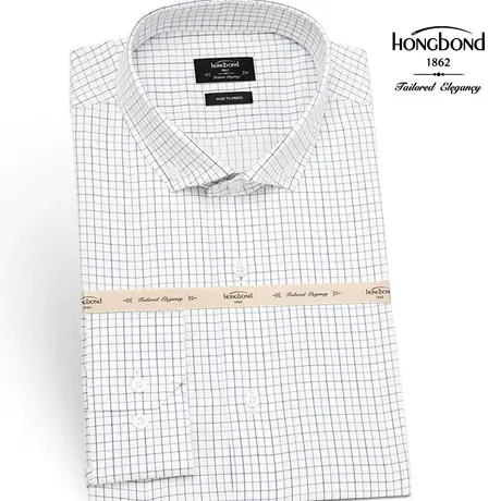 红邦创衣 2023桑蚕丝长袖衬衫男商务衬衫时尚格子英伦可定制修身商品大图