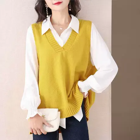 2024春季新款大码装毛衣马甲女微胖mm宽松显瘦遮肚上衣针织马夹潮商品大图