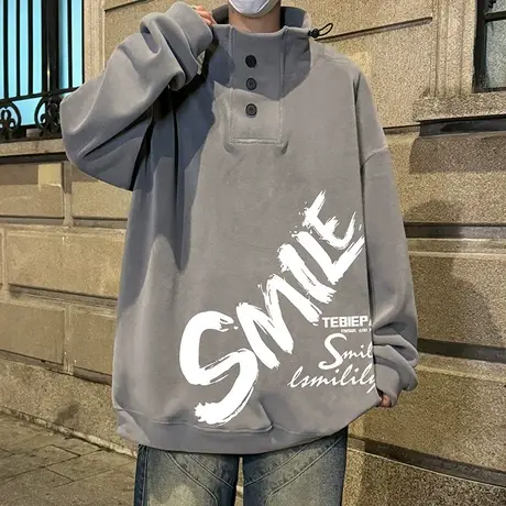 美式复古高街摇粒绒外套男春秋季2024新款加厚宽松重磅加绒卫衣潮商品大图