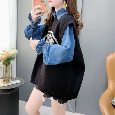 字母针织马甲女春季2024年新款宽松慵懒风叠穿无袖背心马夹上衣潮商品大图