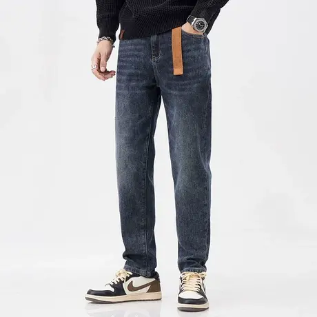 时尚秋款牛仔裤微哈小脚裤子男款宽松舒适美式高街牛仔裤潮流男装商品大图